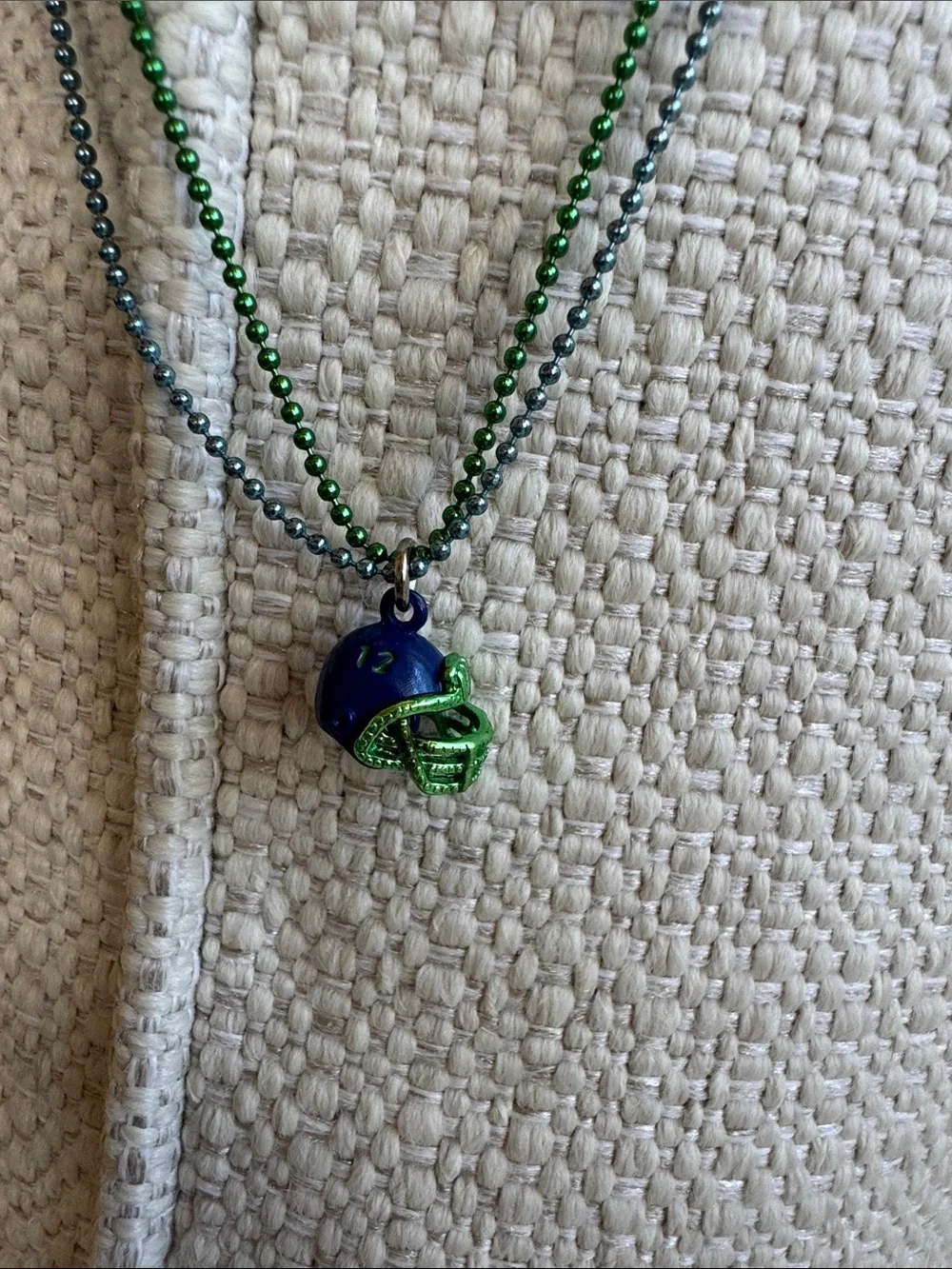 Youth Football Helmet Necklace in Blue and Green - Kids Accessory